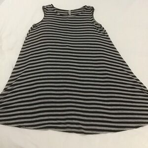 Tamera Black & Gray Striped Knit Sleeveless Swing Dress, Size L